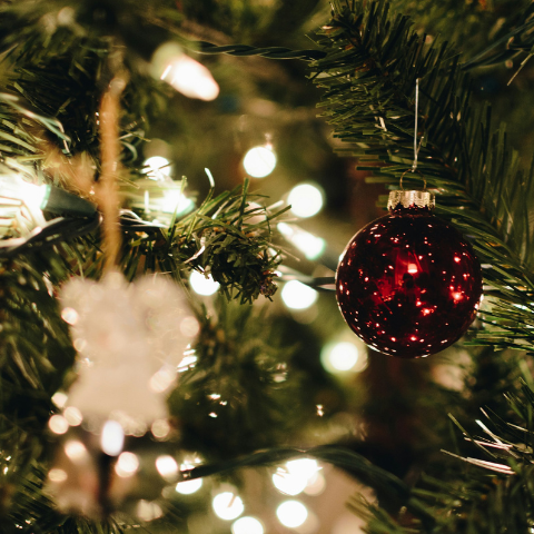 Christbaum mit roter Kugel